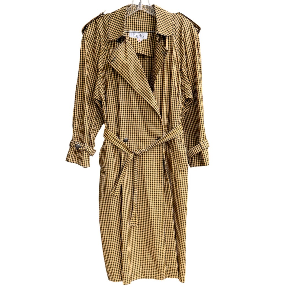 VINTAGE FOUKS Paris Women's 40 Gingham Check Trench Coat Made France US 6-8